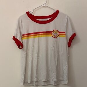 Disney Womens White and Red T-Shirt with Yellow Stripe